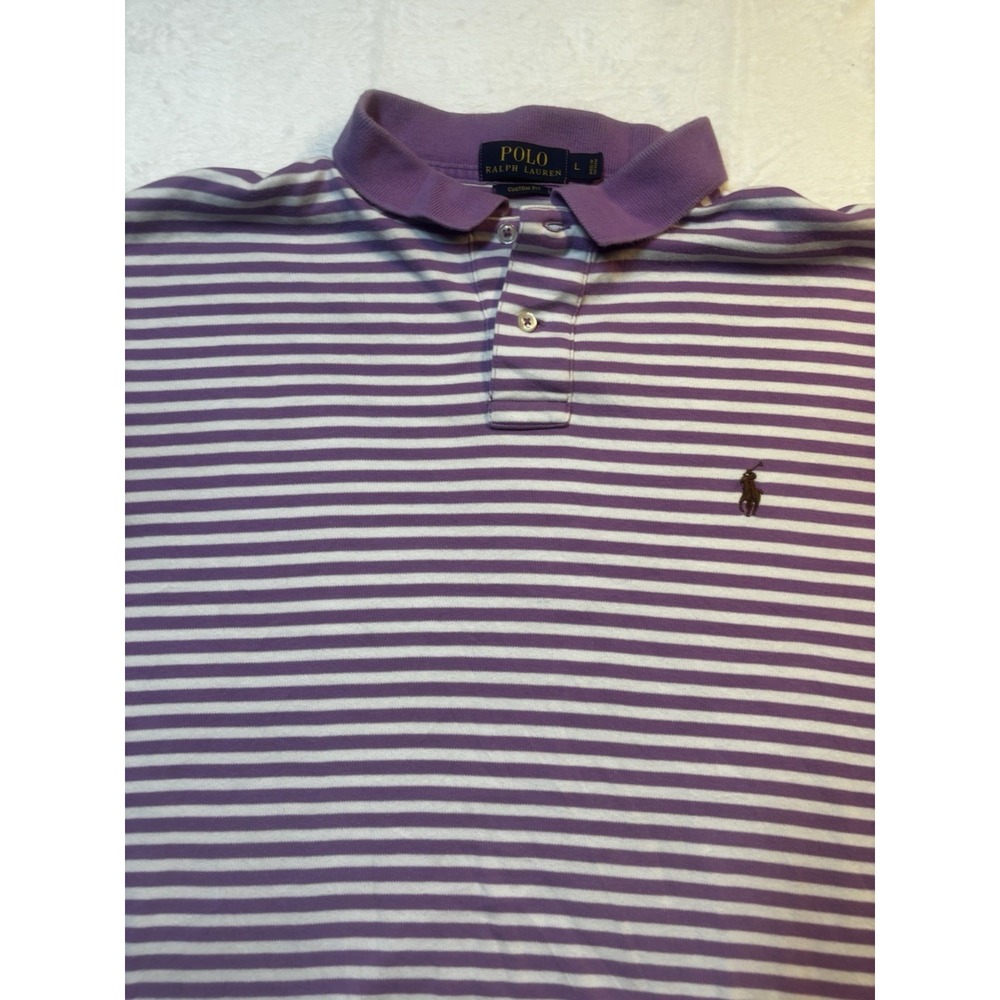 Polo Ralph Lauren Men's Large Stripe‎ Custom Fit Casual Polo Shirt Purple